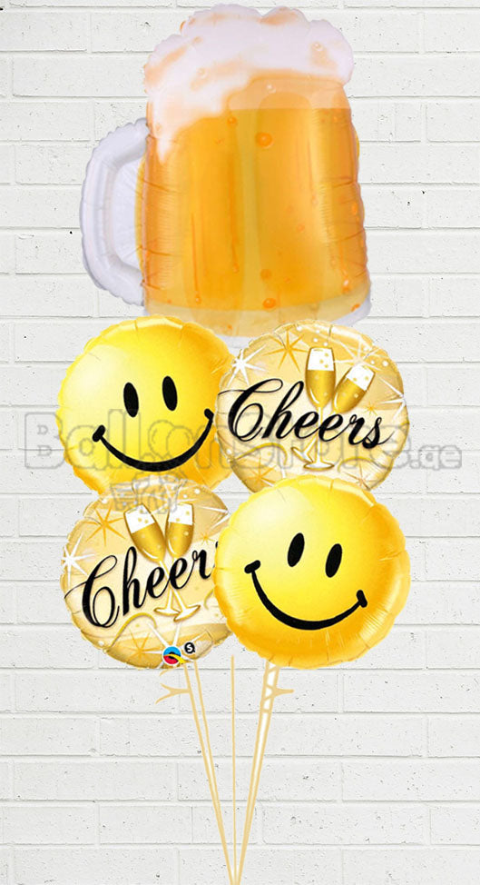 Cheers! Beer Mug with Smiley Balloon Bouquet