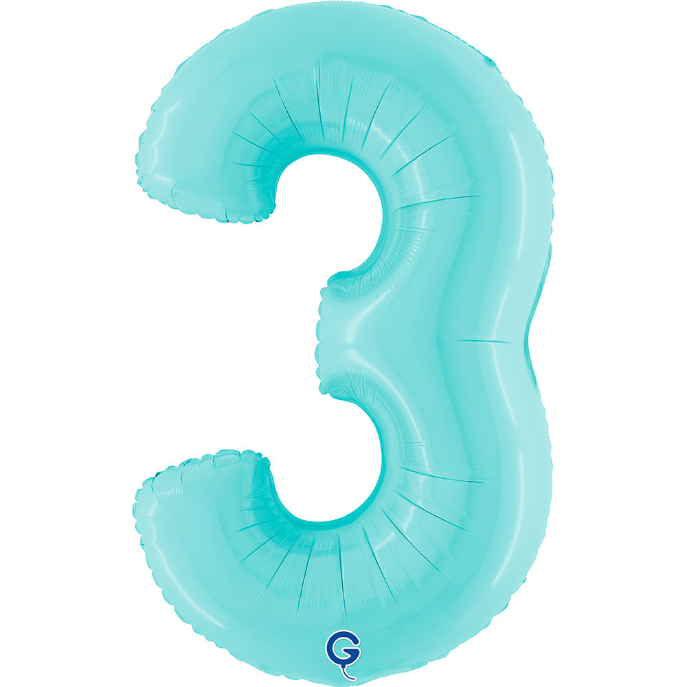 Number 3 Pastel Blue 40inc helium Filled