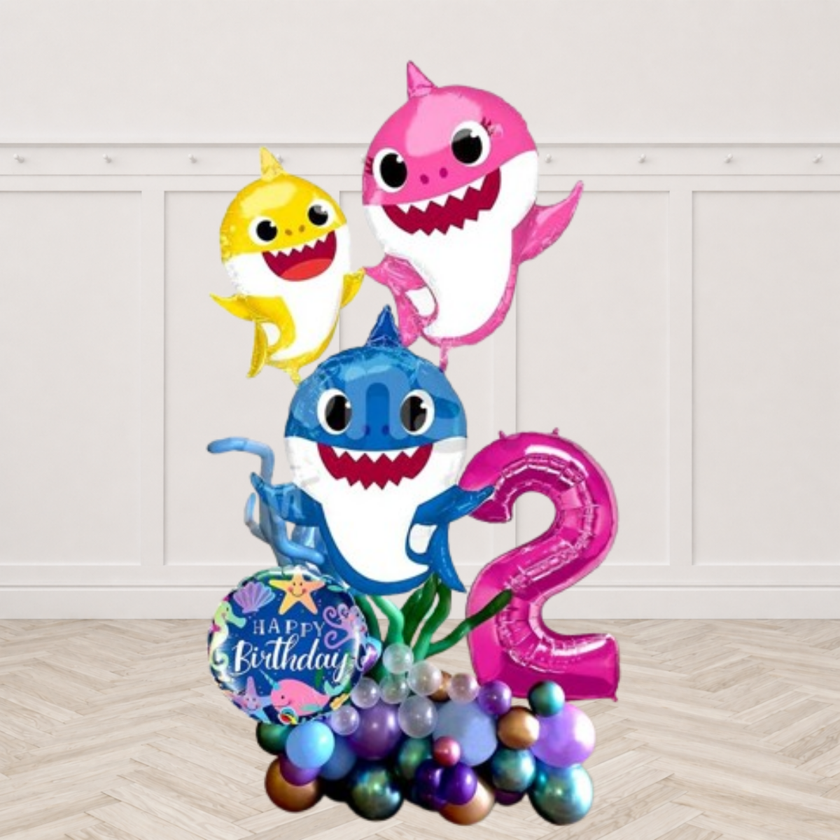Any Number Baby Shark Birthday Balloon Arrangement PRE-ORDER 1 Day in Advance