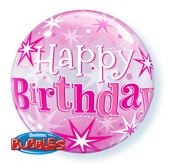 Single Bubble Bday Pink Starburst Sparkle