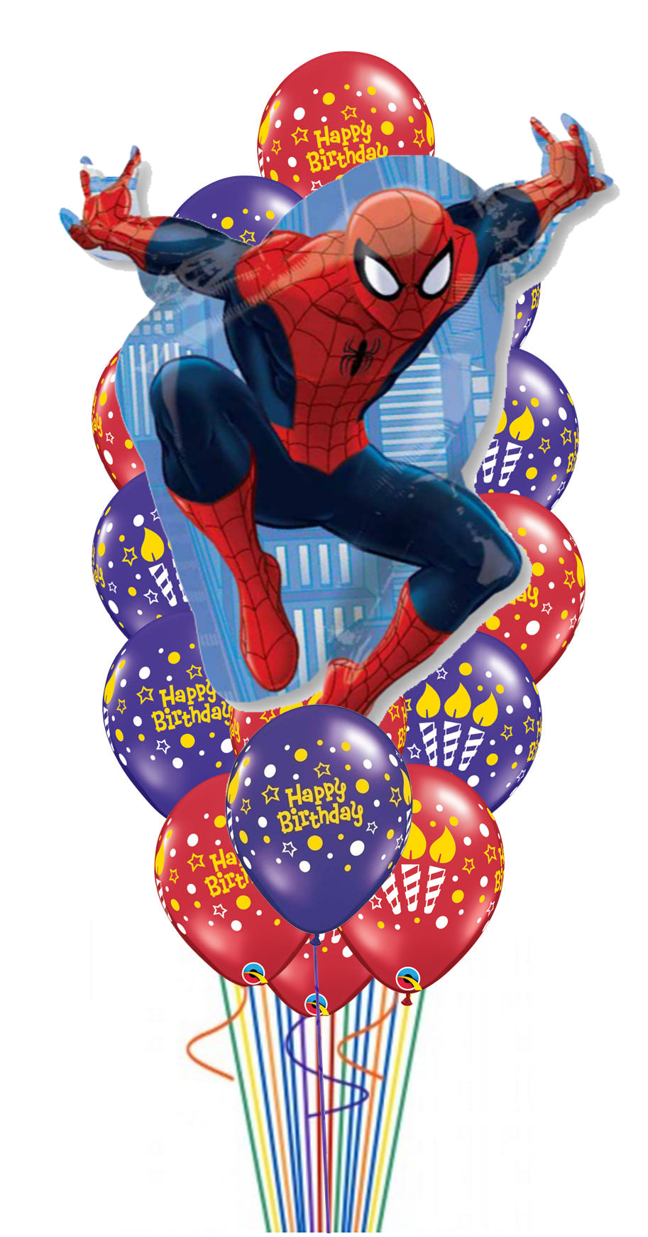 Pale Blue & Ruby Birthday Lit Candles Design with Jumbo Spider Man With Weight