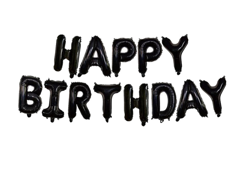 Black Happy Birthday Foil Balloons Banner Air-Filled NO HELIUM / NON-FLYING