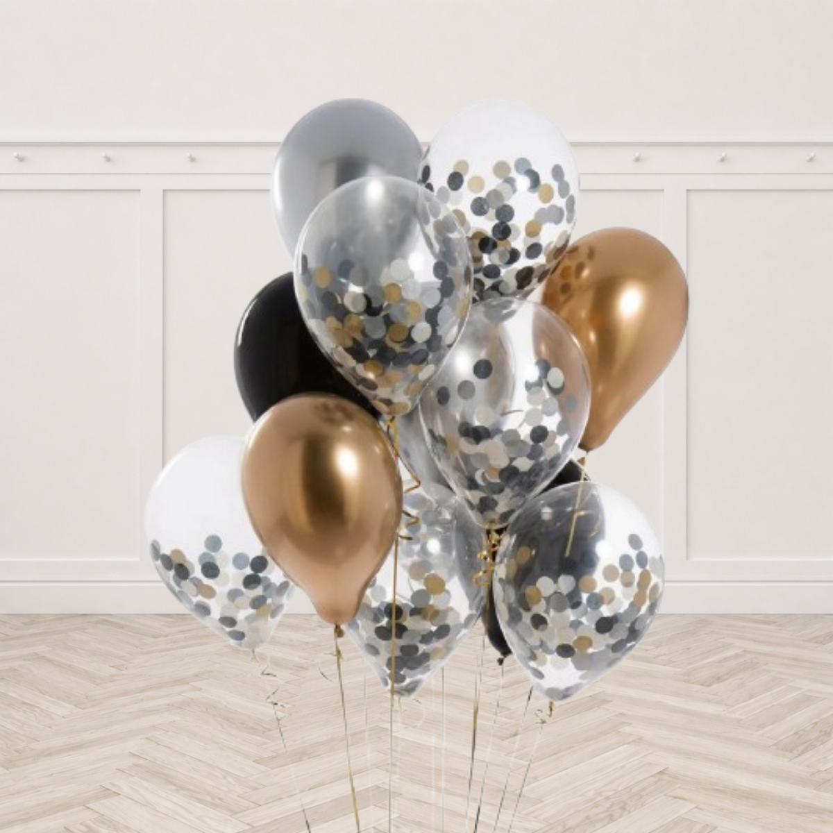 Silver and Gold Confetti Balloons 12pcs with Weight