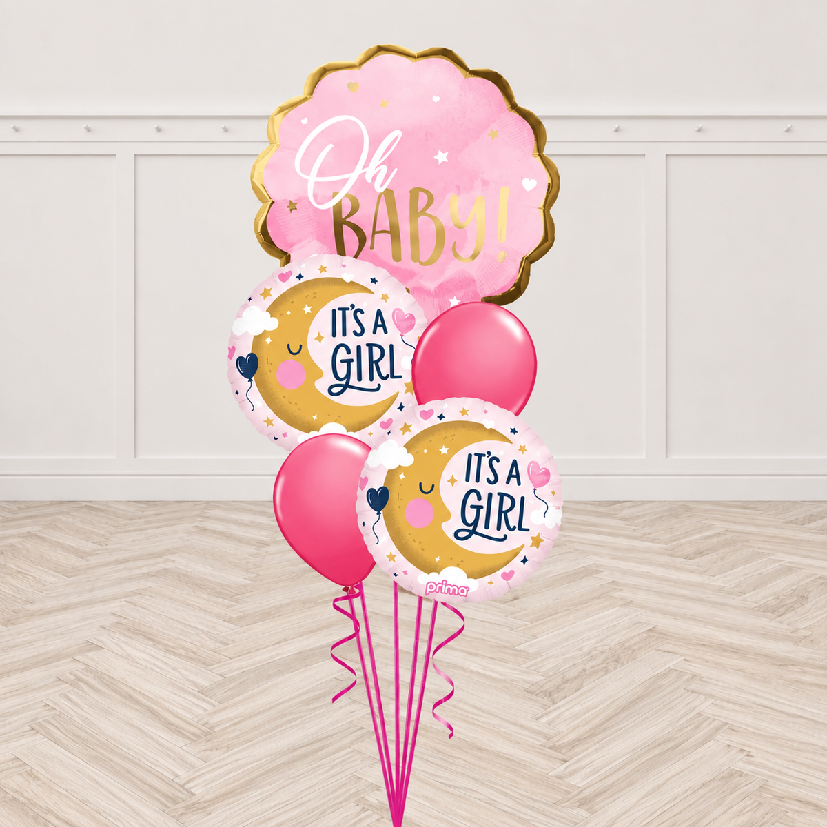 Oh Baby It's a Girl Moon Balloon Bouquet