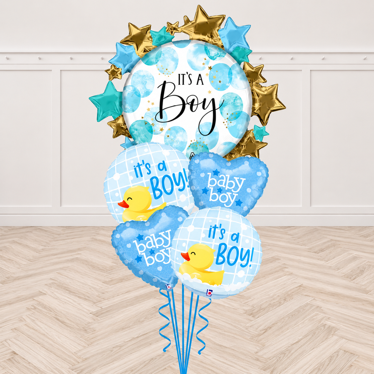 It's a Boy Duck and Heart Balloon Bouquet