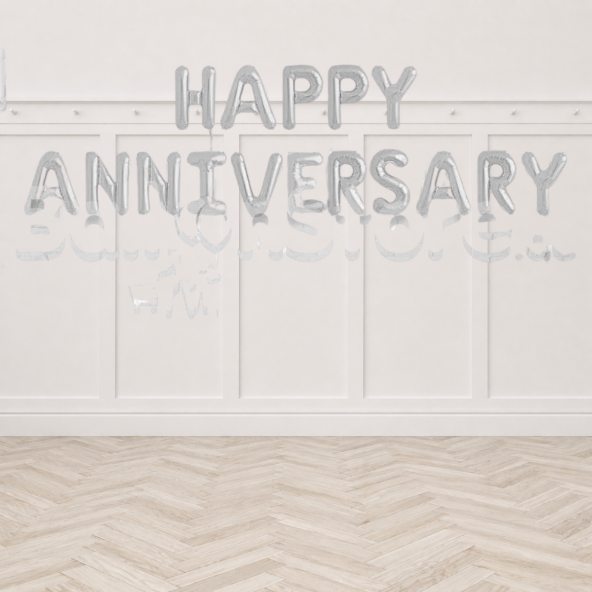 SILVER Happy Anniversary Alphabet Foil Balloons Banner Air-Filled NO HELIUM / NON-FLYING