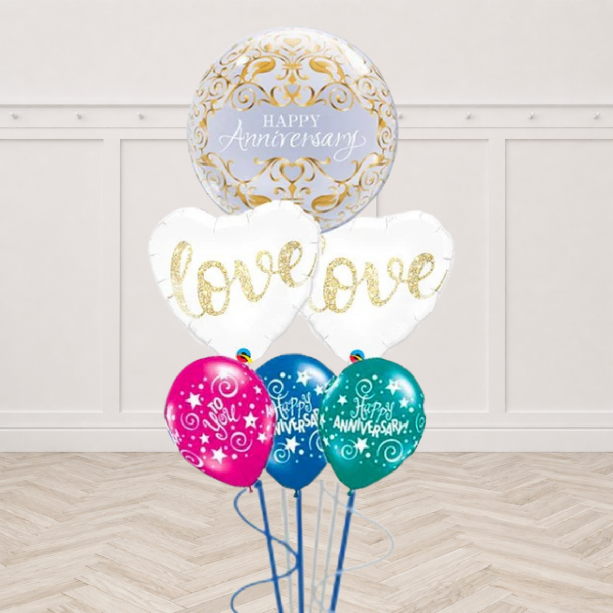 Anniversary Classic Bubble and Love Glitter Gold Bouquet
