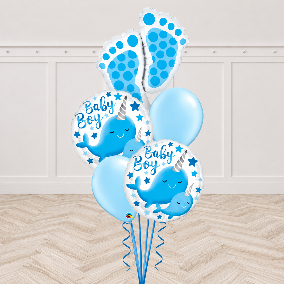 Baby Boy Footprints Narwhal Balloon Bouquet