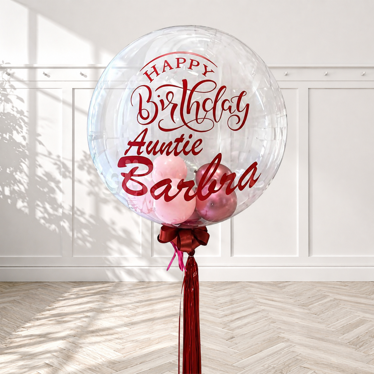 20inches Personalized Clear Bubble Balloons with Balloon Stuff inside - PINK PRE-ORDER 1DAY In Advance