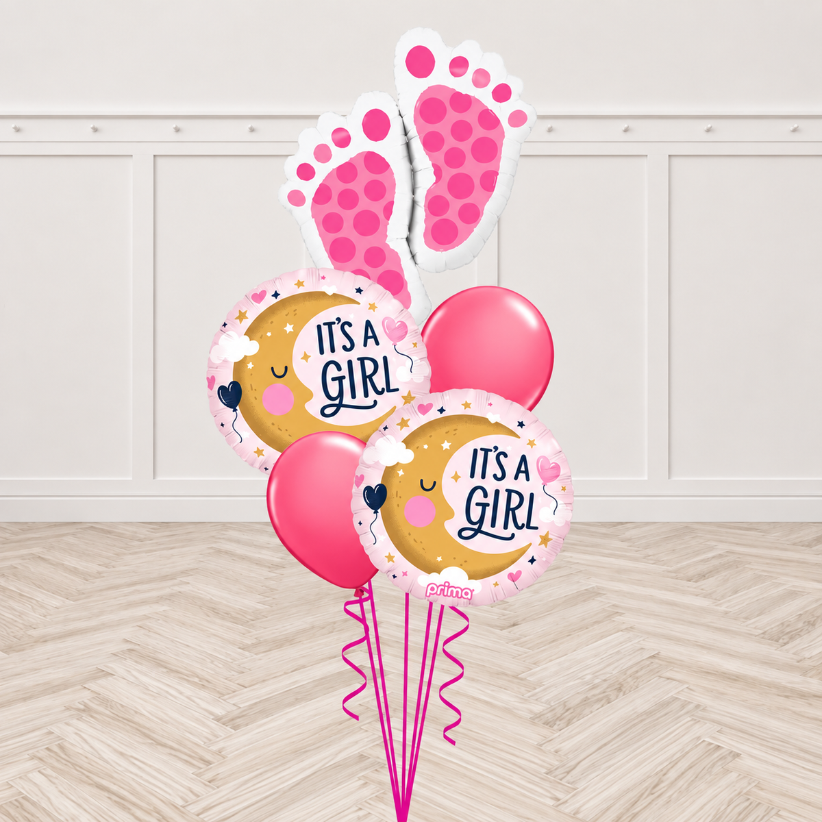 Baby Girl Footprints Moon Balloon Bouquet