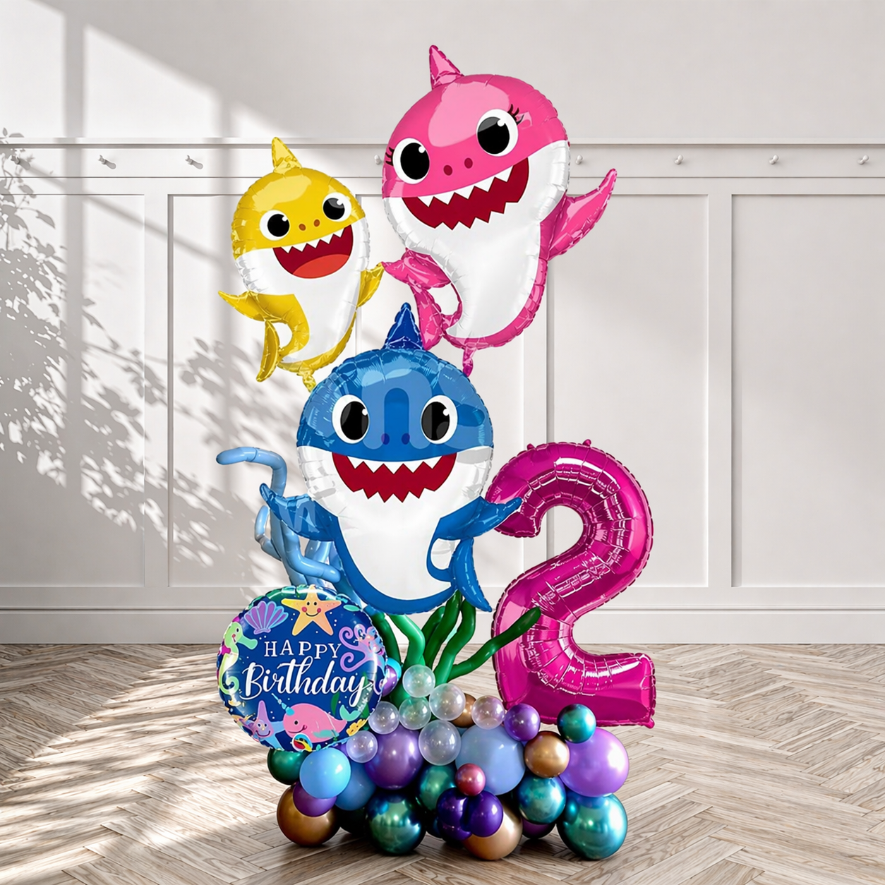 Any Number Baby Shark Birthday Balloon Arrangement PRE-ORDER 1 Day in Advance