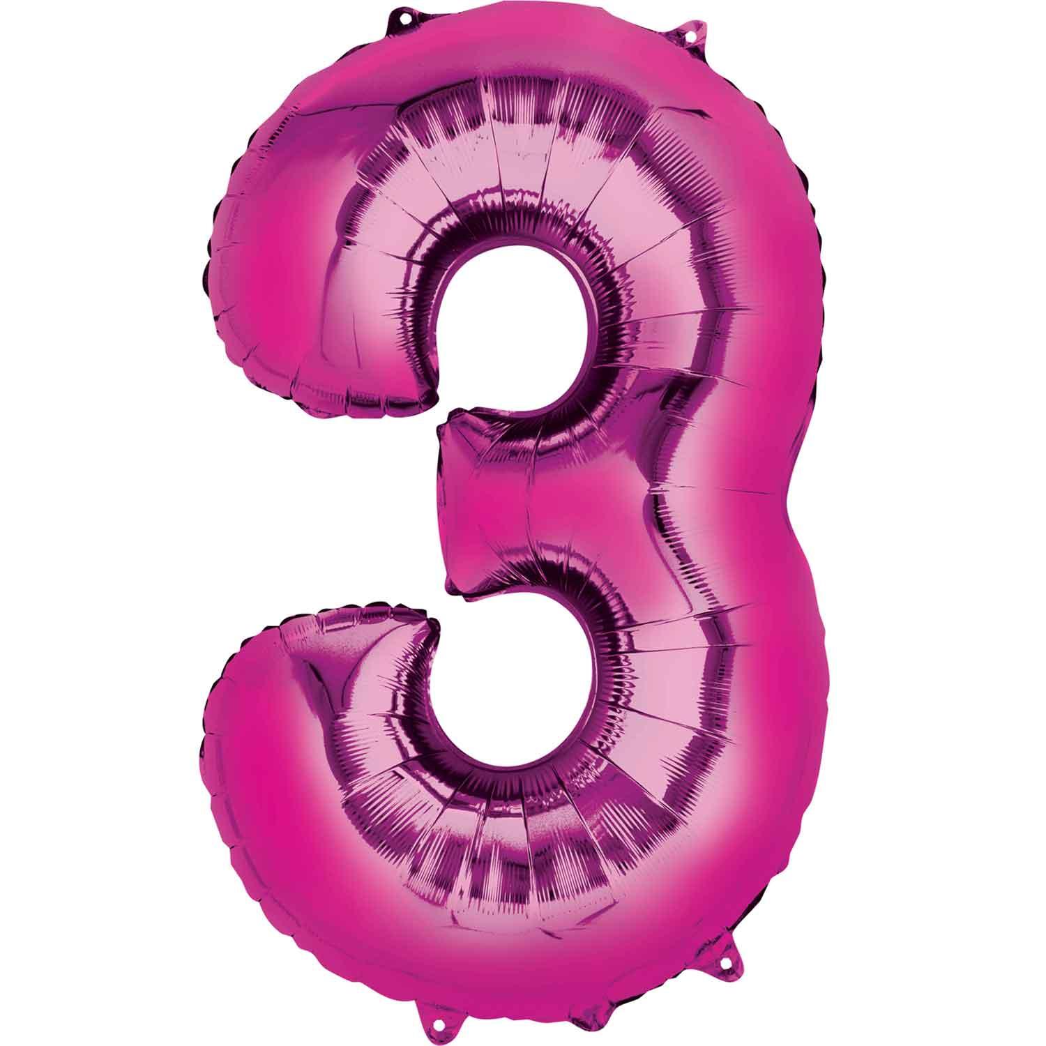 Number Three Dark PINK Helium Filled
