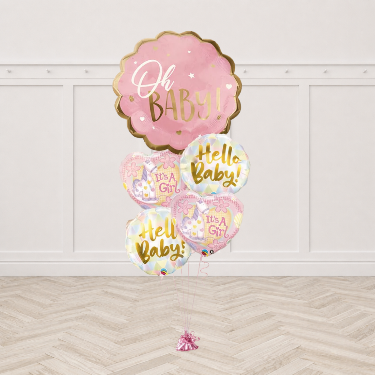 Baby Girl Pink Hello Baby Balloon Bouquet with Weight