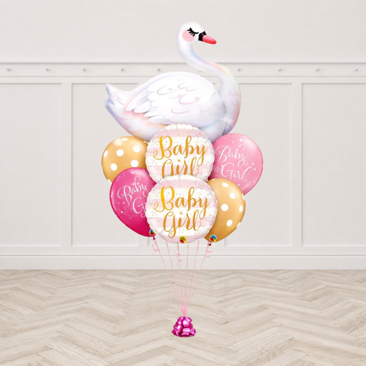 Graceful Swan, Golden Polka and Baby Girl Star Balloons