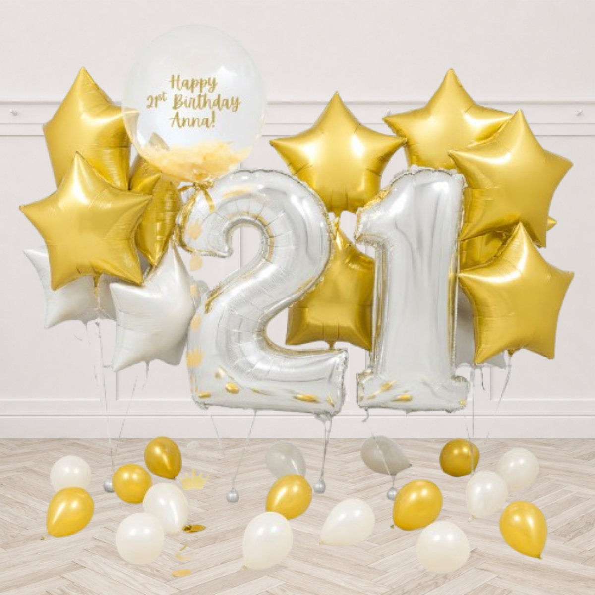 White & Gold Birthday Balloons