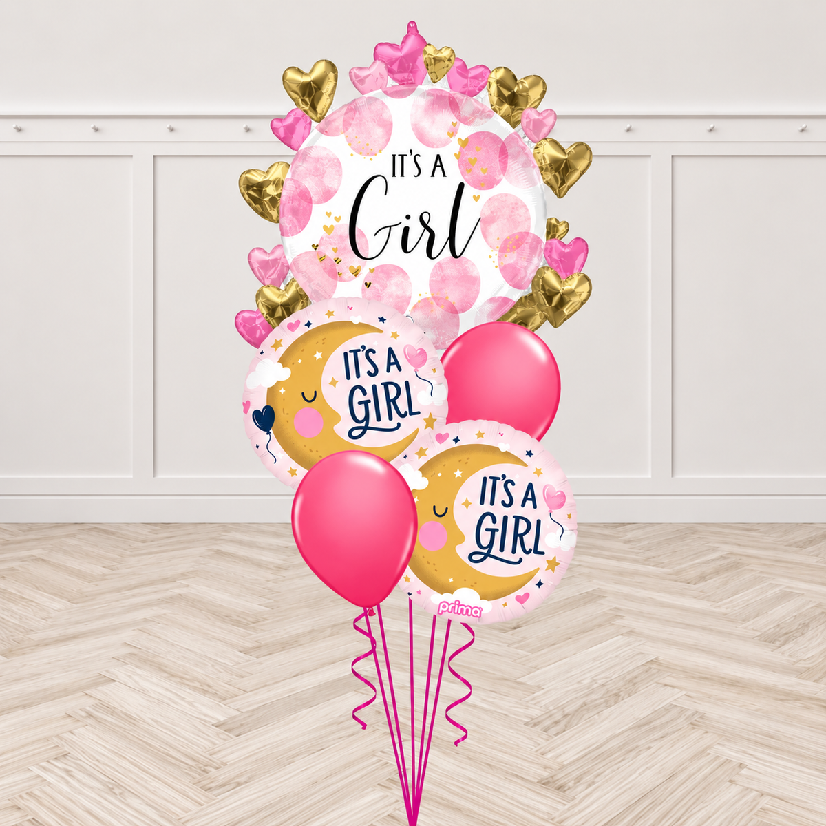 It's a Girl Hearts Moon Balloon Bouquet