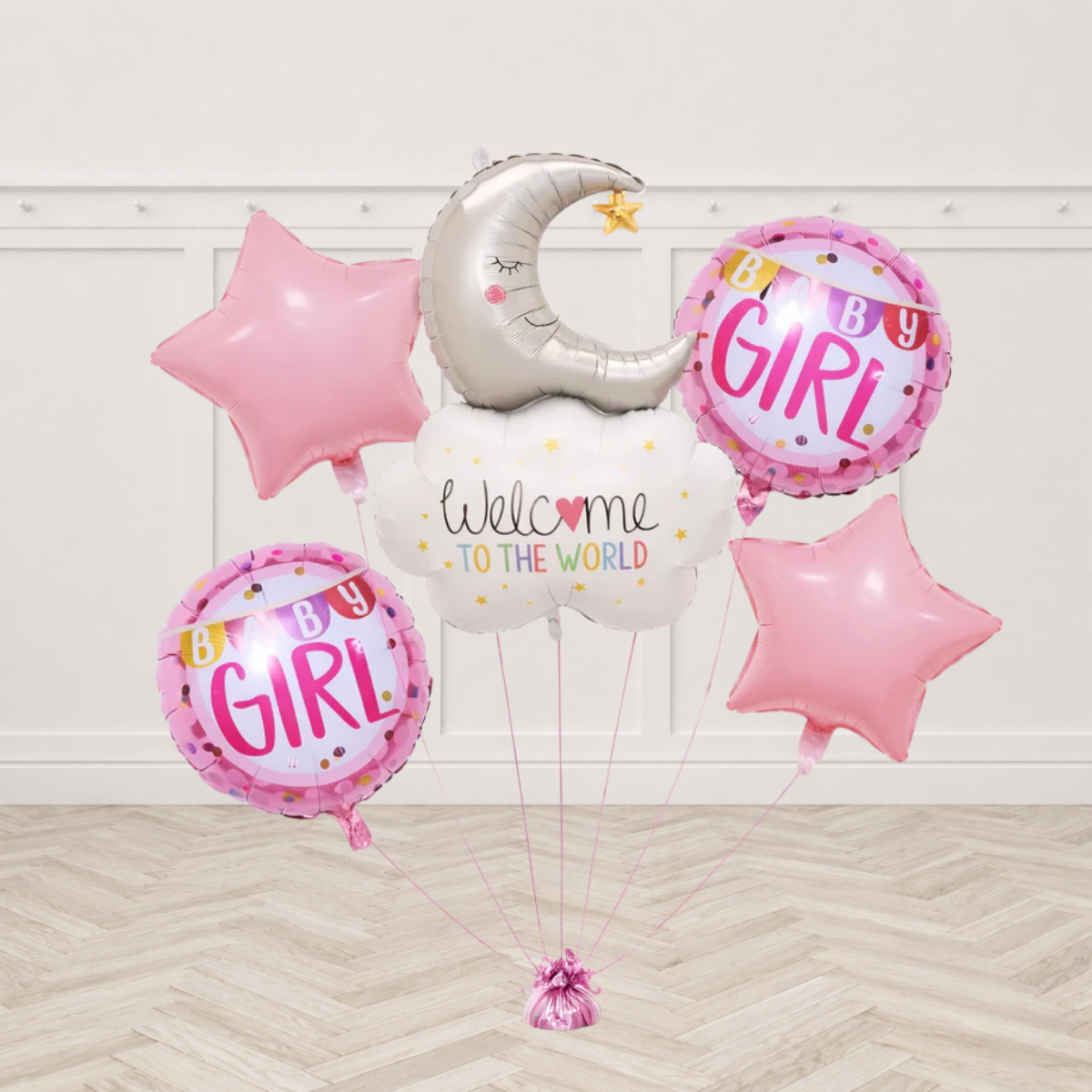 Welcome to the World Baby Girl Balloon with Weight