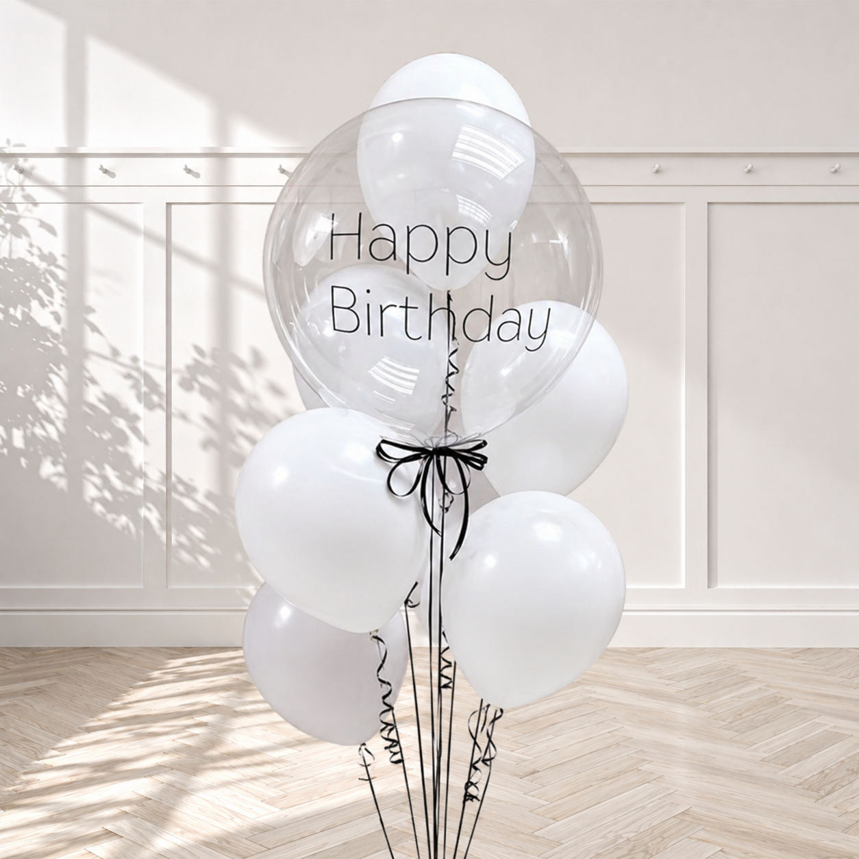 Classy White Custom Text Personalized Bubbles Balloon Bouquet