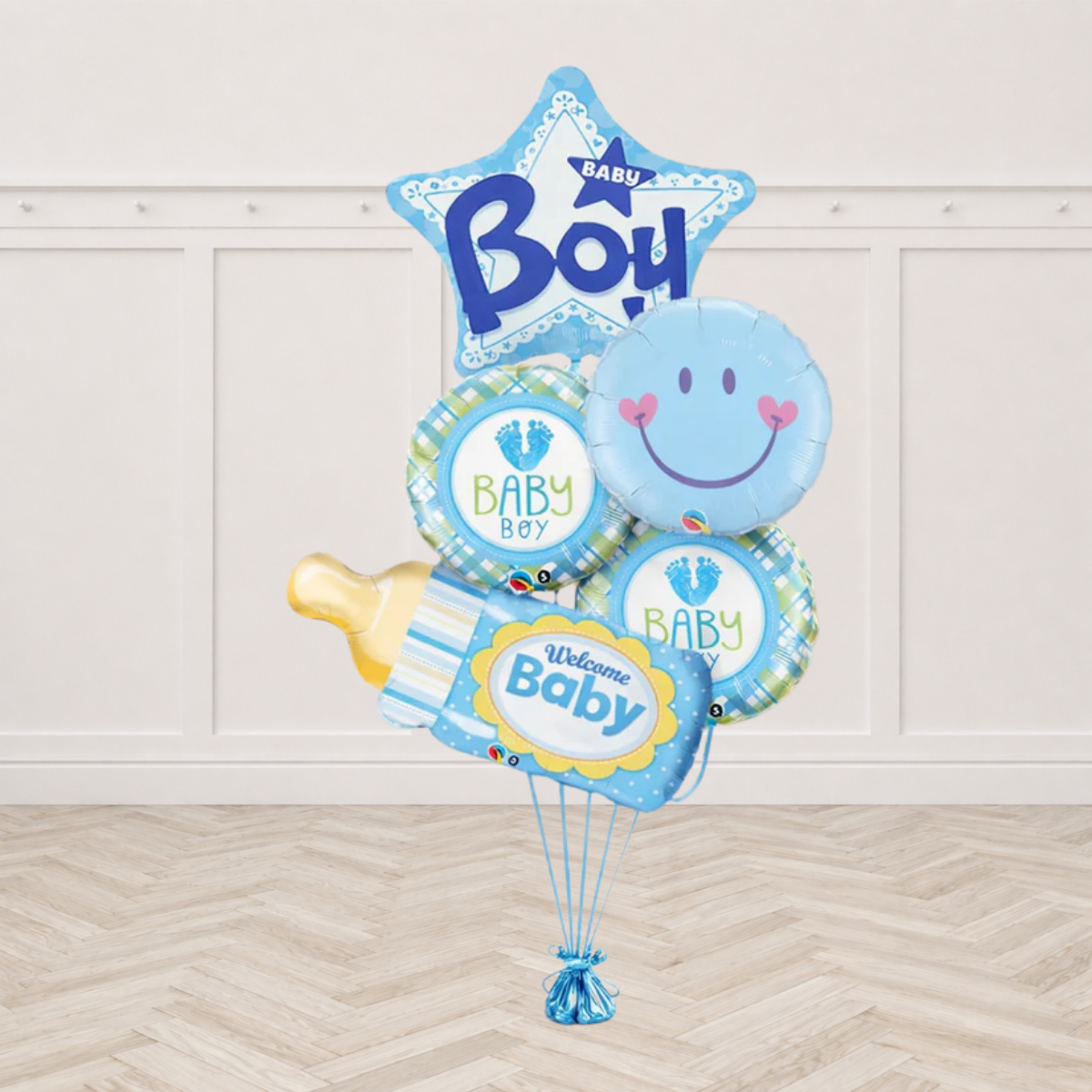 Celebrate Baby Boy 3D Welcome Baby Bottle Blue Balloon Smiley Balloon Bouquet
