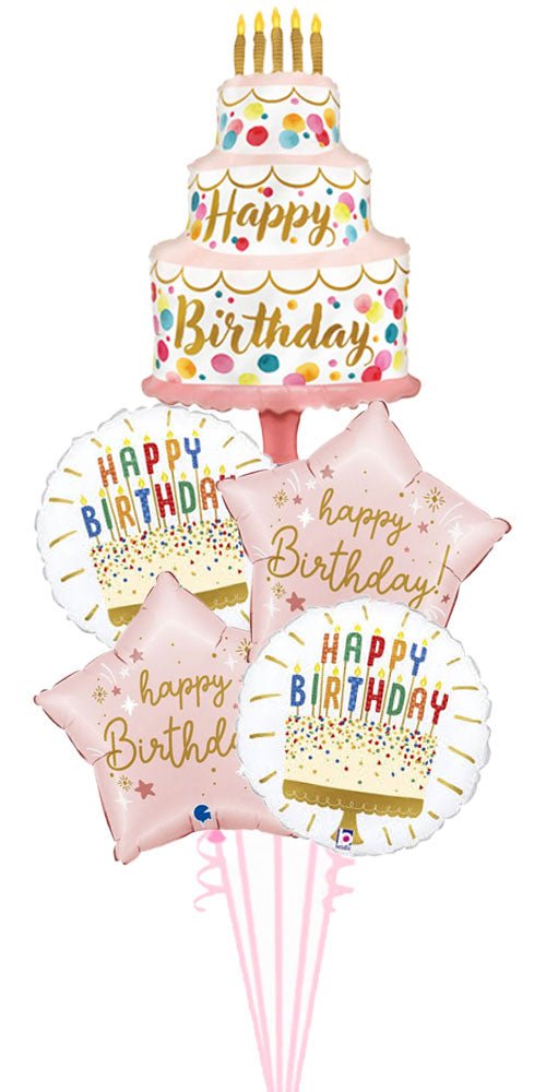 Satin Birthday Pink Cake Happy Birthday Balloon Bouquet