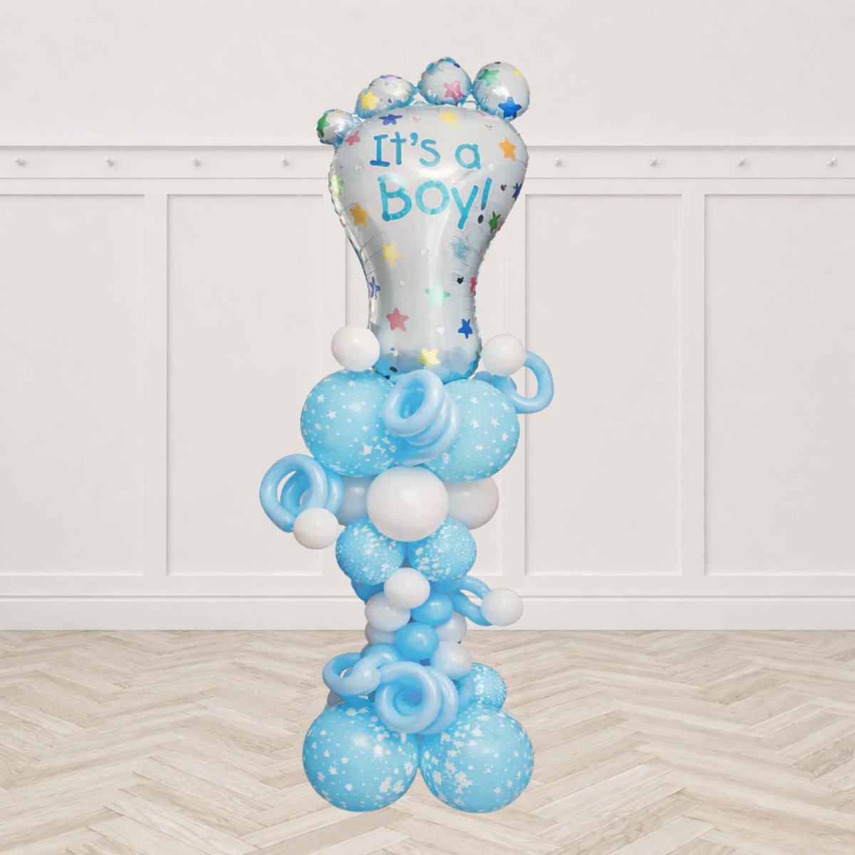 Roman Balloon Pillar with Baby Feet Topper Balloon Arrangement
