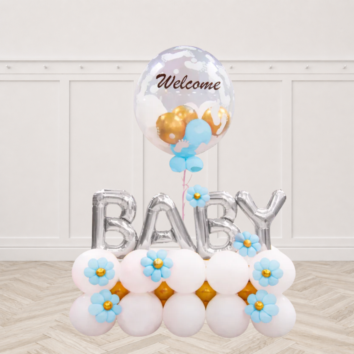 Custom Text Baby Boy Newborn Balloon Arrangement
