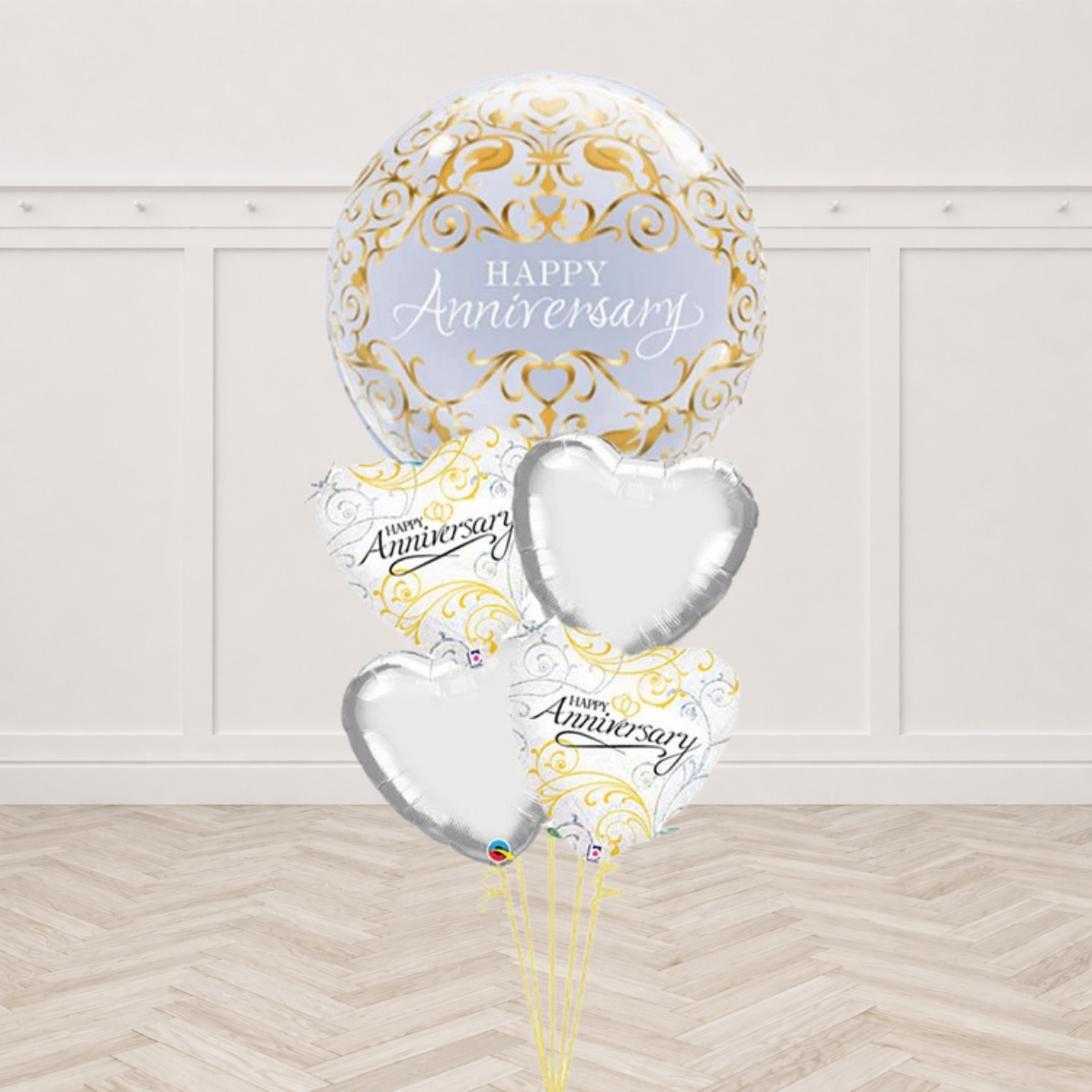 Happy Anniversary All foil balloon Bouquet Withe wight