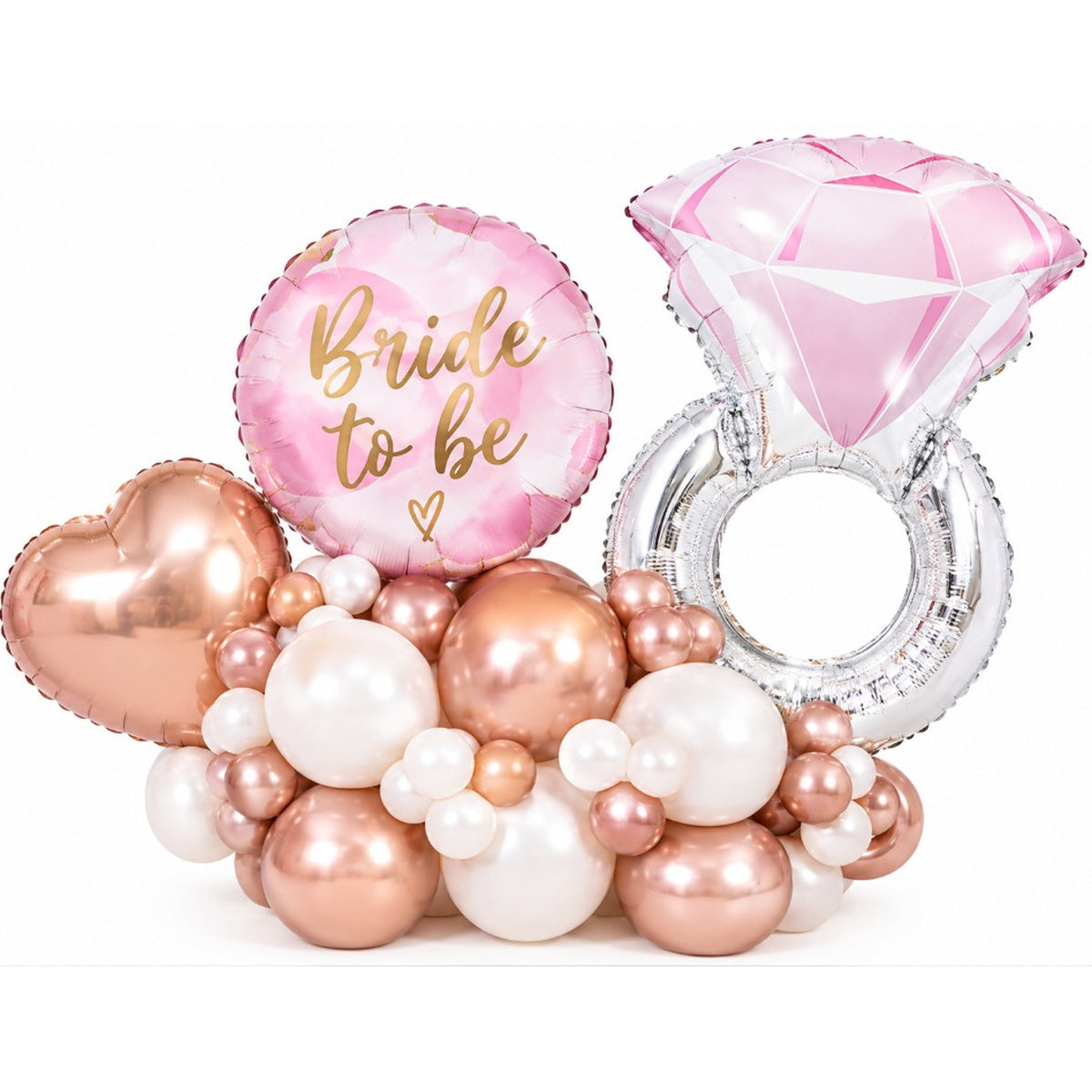 Pink foil balloon printed Bride to be with a diamond ring foil balloon