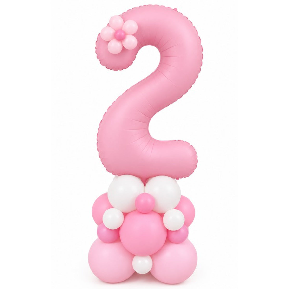Matte pink number 2 foil balloon with a pink balloon flower