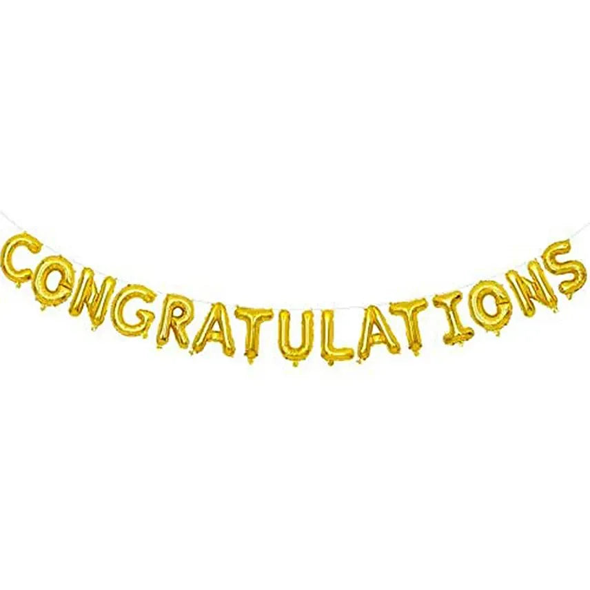 Gold alphabet foil balloon banner spelling Congratulations