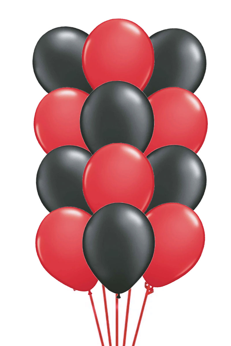 Bouquet of 12 black and red latex balloons