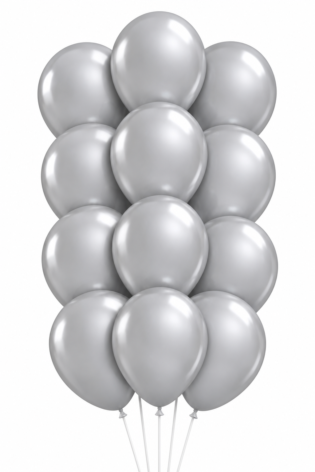Bouquet of 12 silver chrome latex balloons