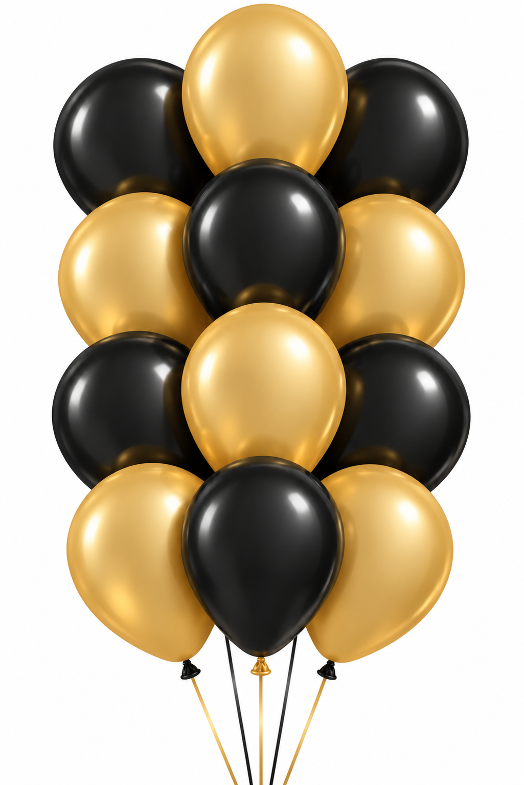 Bouquet of 12 chrome gold and metallic black latex balloons