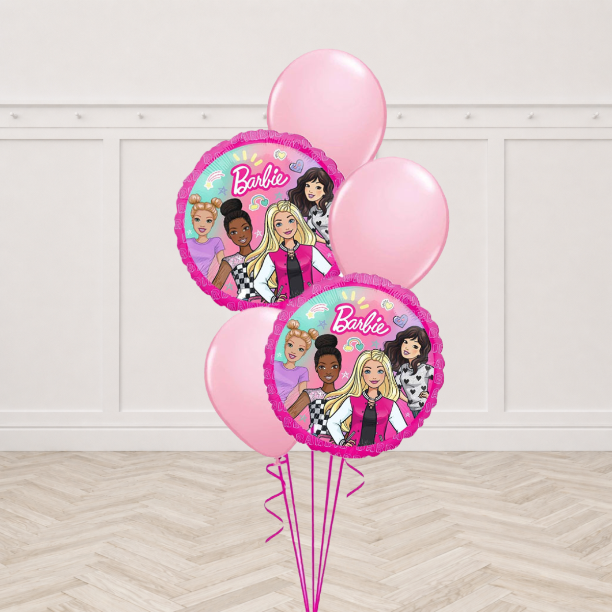Barbie foil balloons with pink latex balloons