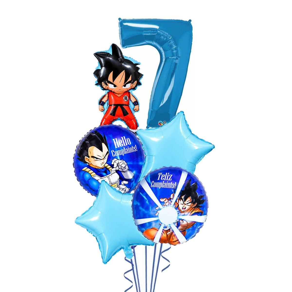 Dragon Ball Z Goku and Vegeta foil balloon bouquet with a blue number 7