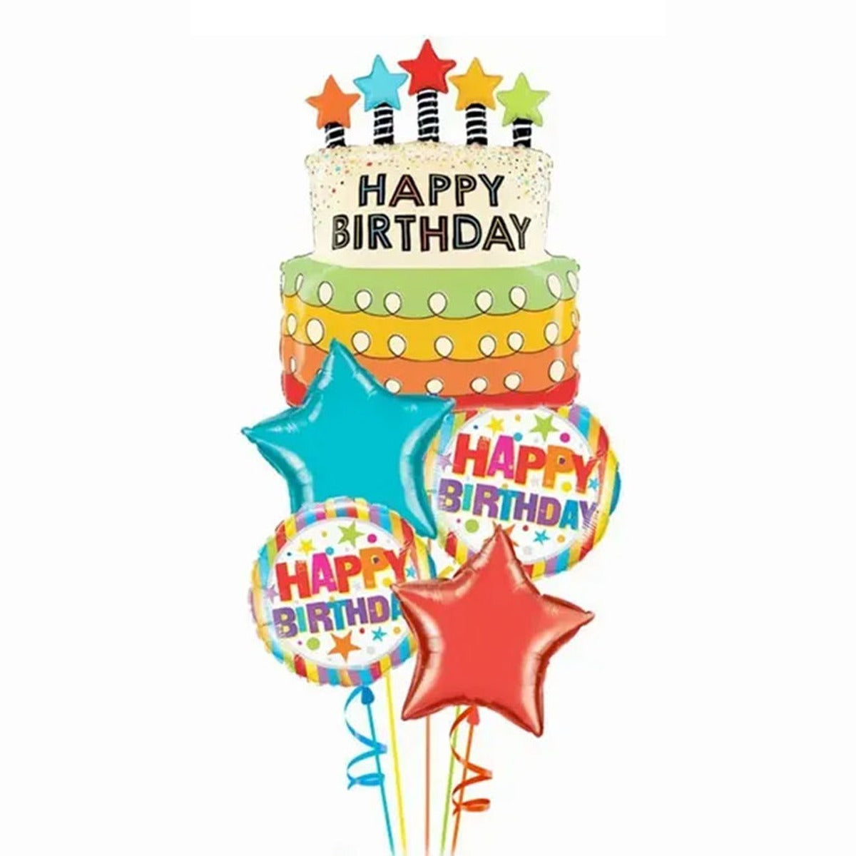 Happy Birthday cake foil balloon bouquet