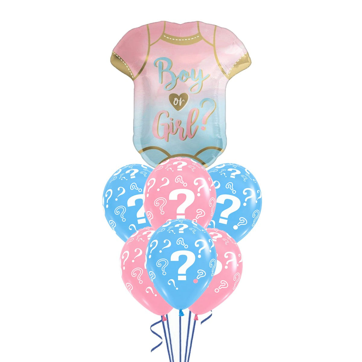 Boy or Girl gender reveal foil and latex balloon bouquet