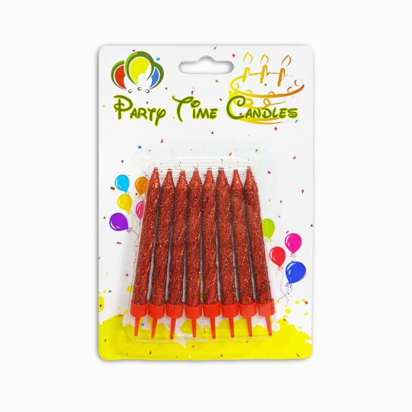 Eight red glitter spiral birthday candles