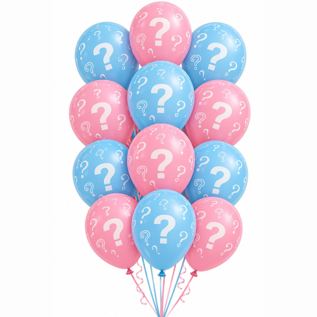 Pink and blue question mark gender reveal latex balloon bouquet