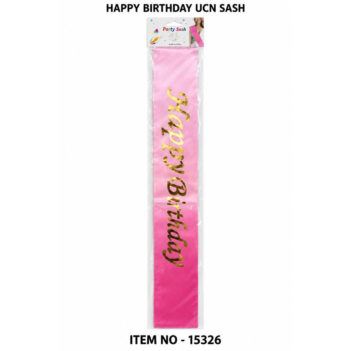 Pink sash printed Happy Birthday in gold