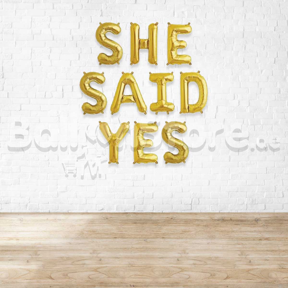16" She Said Yes Gold Alphabet Foil Balloons Banner - Air-Filled - NON FLYING / NO HELIUM