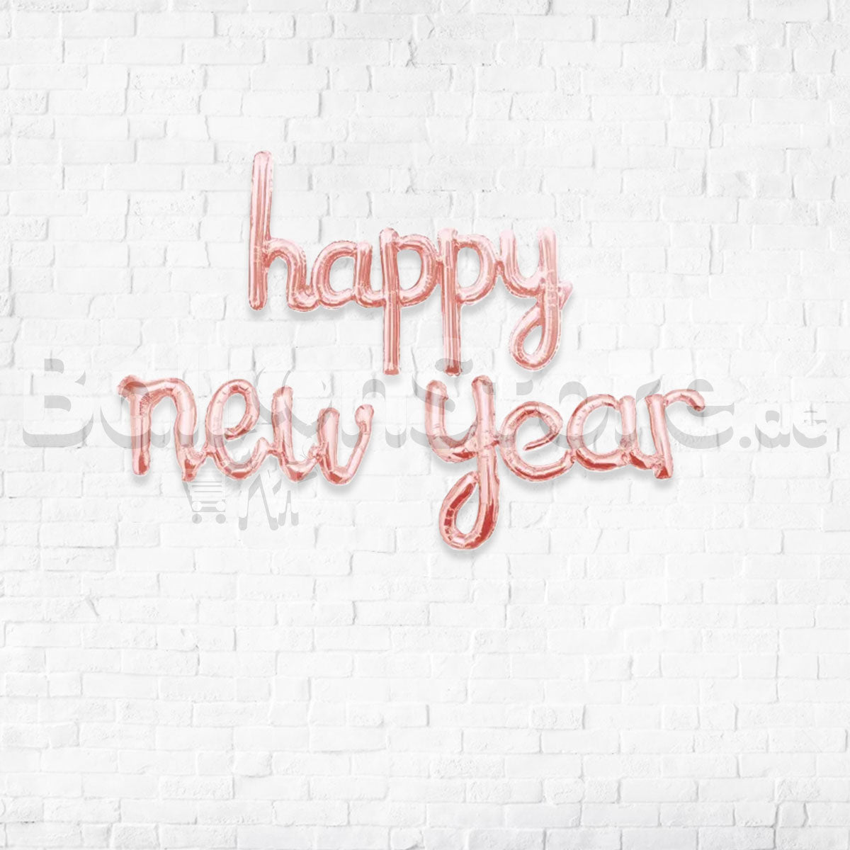 SMALL Script Happy New Year RoseGold Air-Filled Foil Balloon Banner Air-Filled - NON FLYING