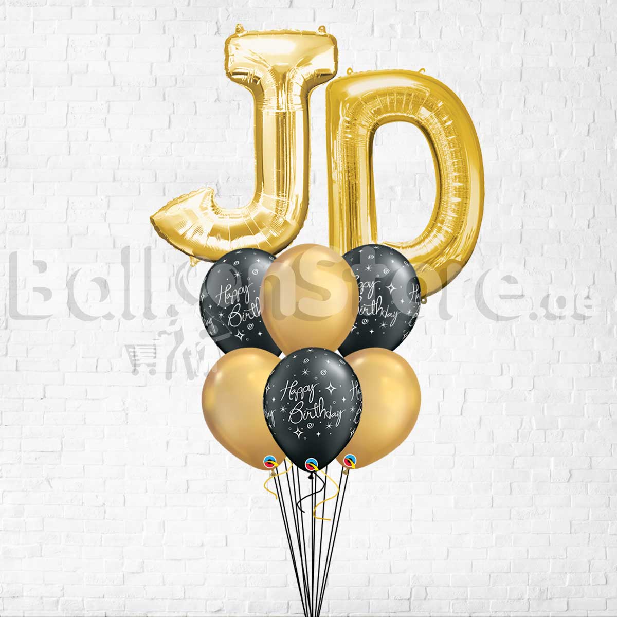 Any Two Letter Black Birthday Gold Balloon Bouquet