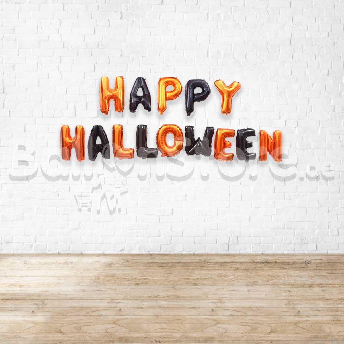 16" Happy Halloween (Orange Black) Alphabet Foil Balloons Banner - AIR-FILLED / NON FLYING