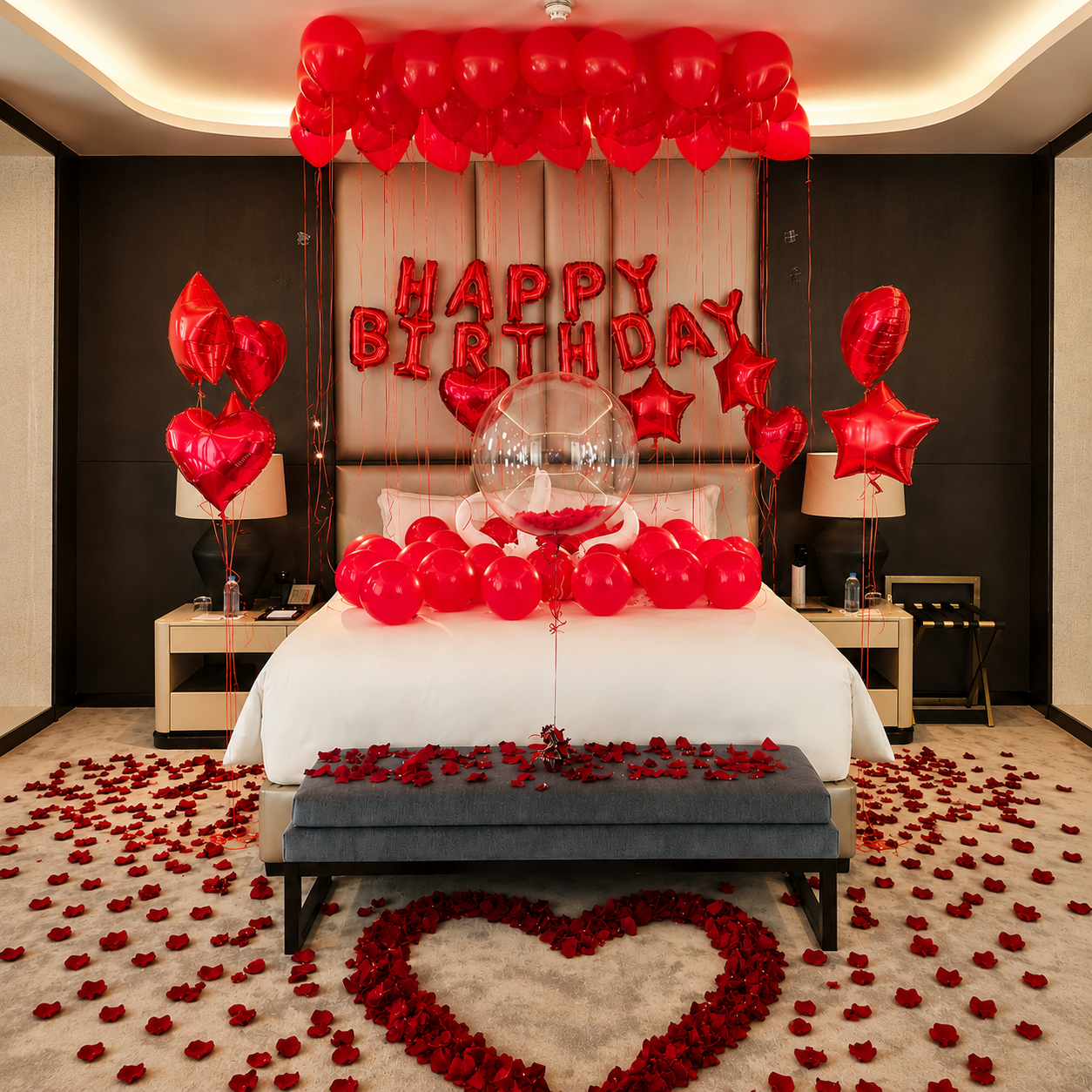 Romantic Red Birthday Room Decoration Package