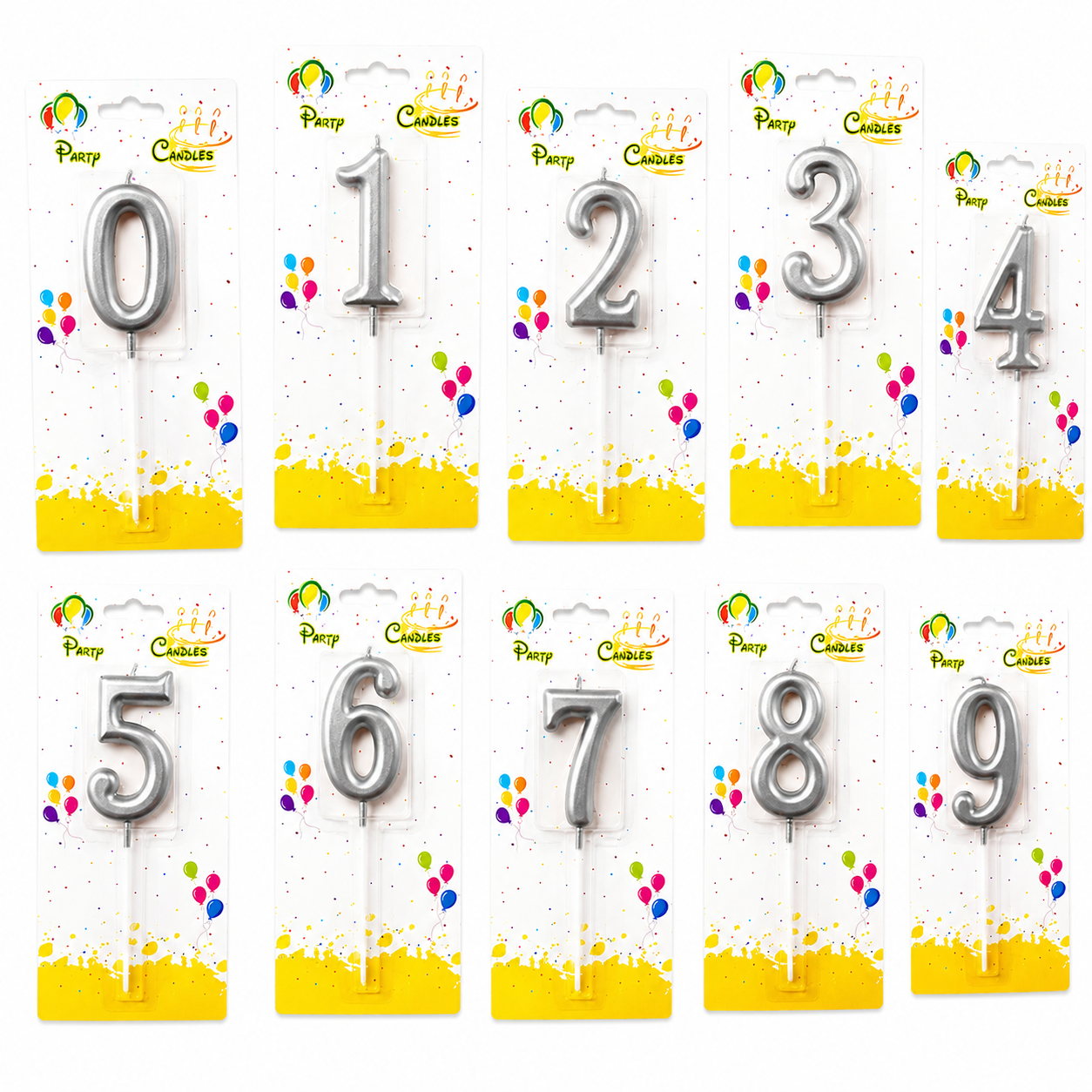 Silver Number Party Candles - PLEASE SELECT NUMBER