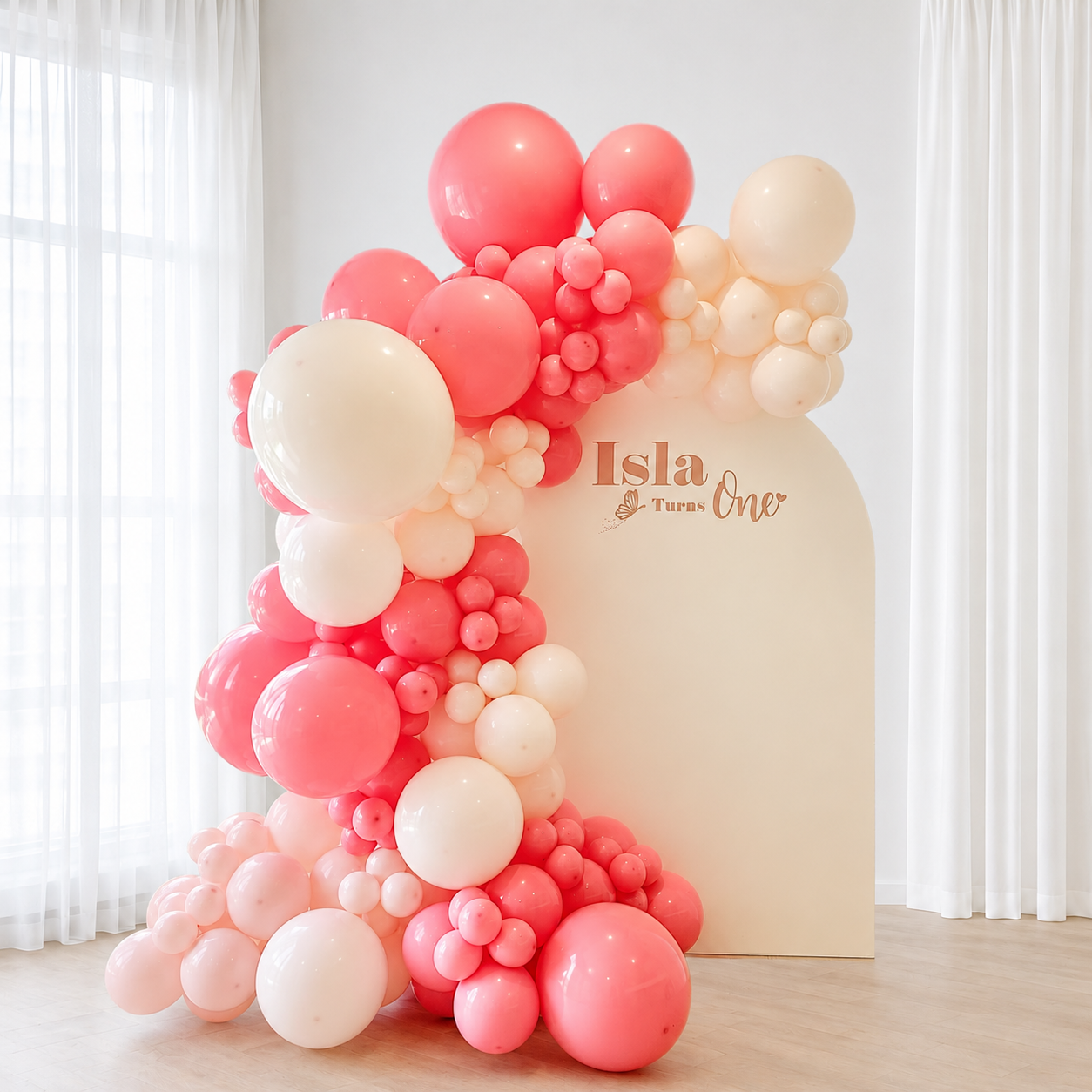 Premium Personalised Pink Balloon Garland with Backdrop