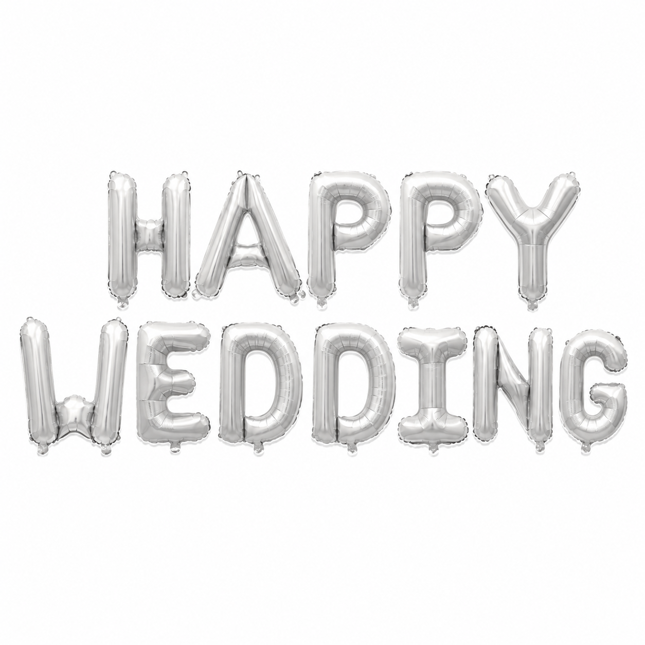 16" Happy Wedding Silver Alphabet Foil Balloons Banner - - Air-Filled - NON FLYING / NO HELIUM