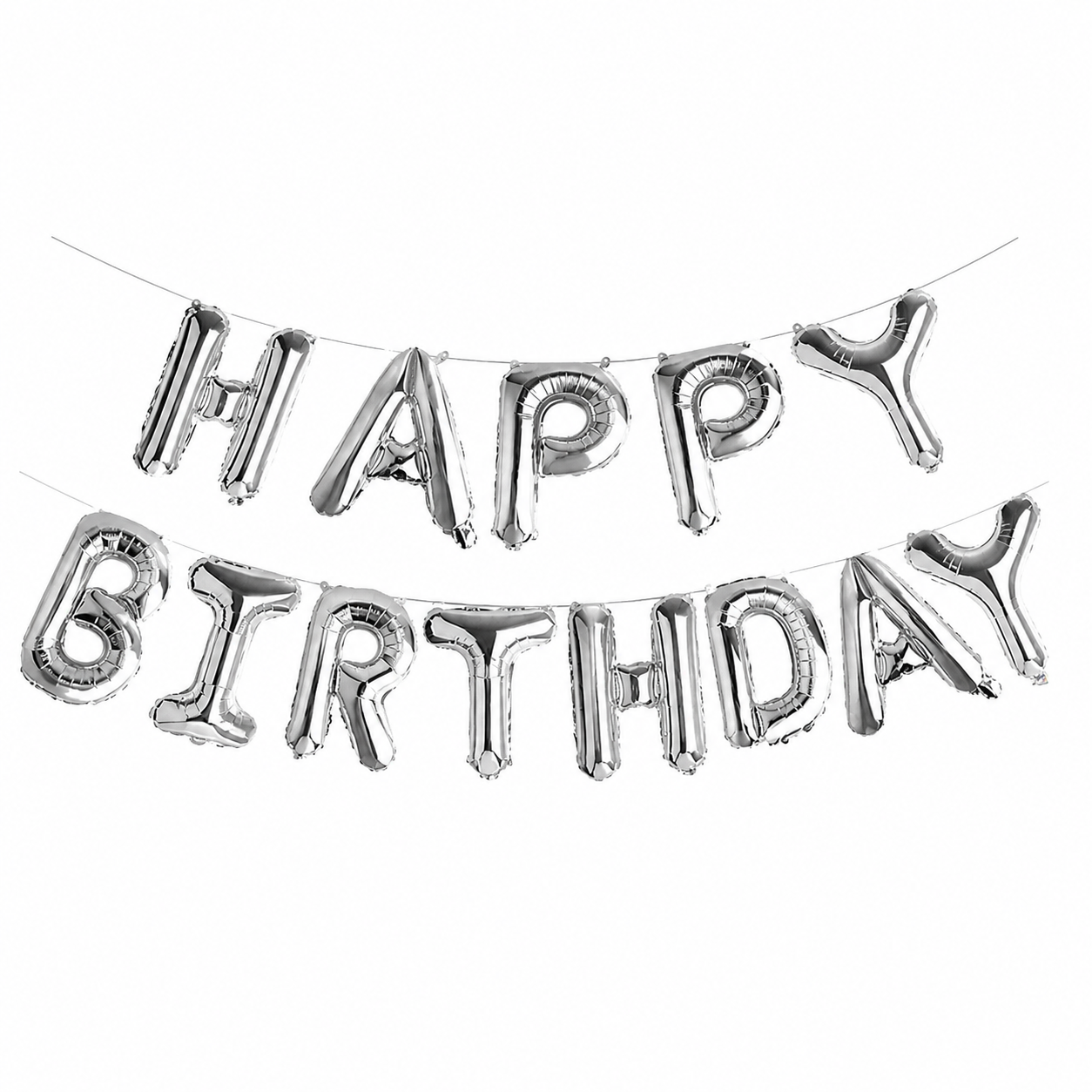 Silver Happy Birthday Foil Balloons Banner Air-Filled NO HELIUM / NON-FLYING