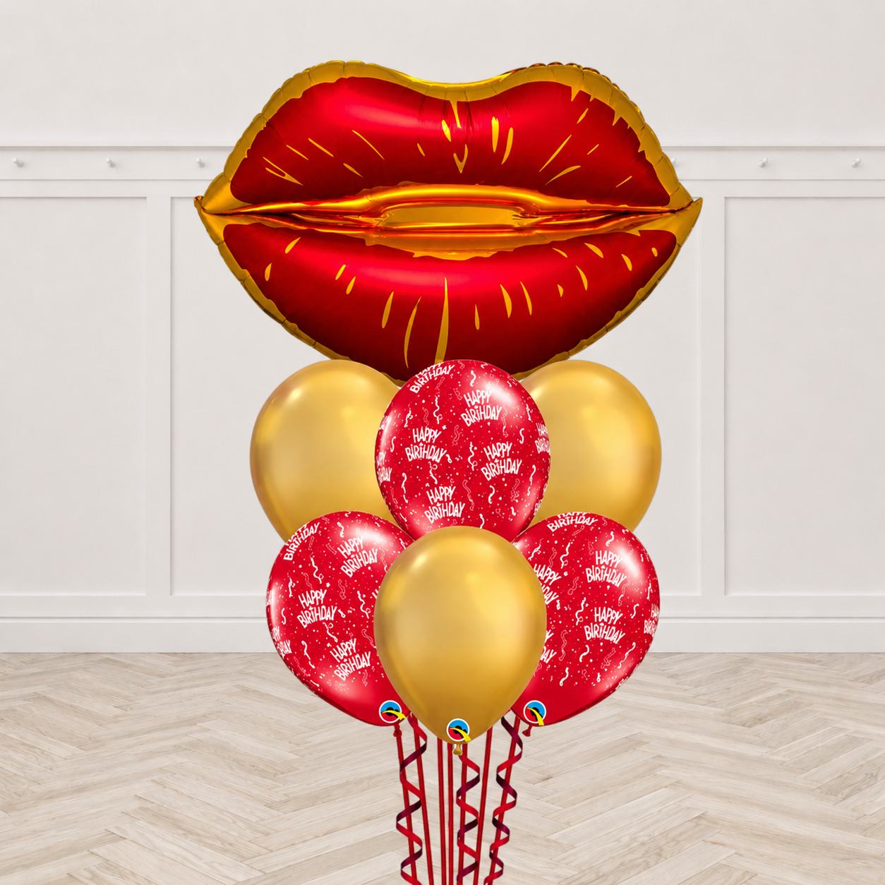 LIPS SANGRIA SATIN Red Happy Birthday Balloon Bouquet